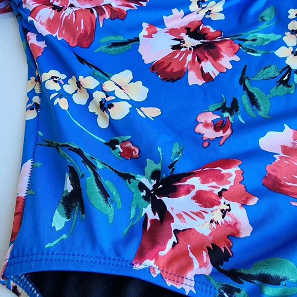 Ralph Lauren One Piece Swimsuit Off Shoulder Floral Blue Pink Print Sz 12 - Picture 16 of 16
